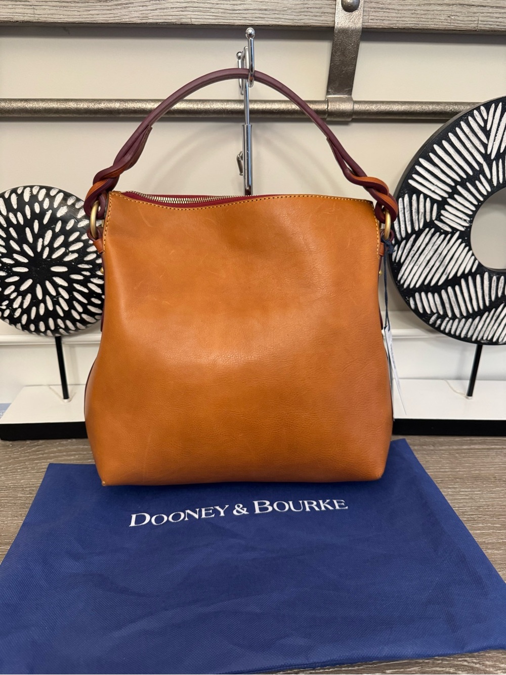 Dooney & Bourke Tan Leather Hobo Shoulder Bag with Tassel - Picture 4 of 15